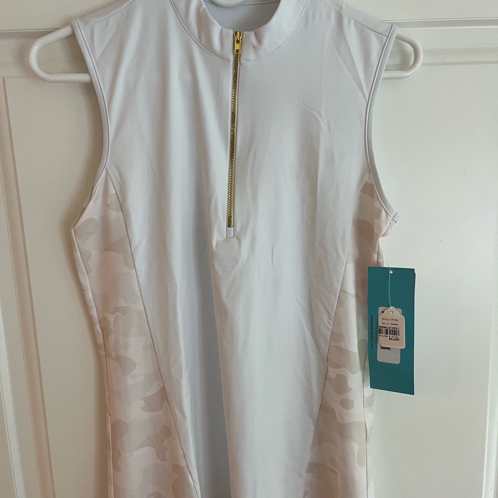 White Sleeveless Top with Camouflage Accents